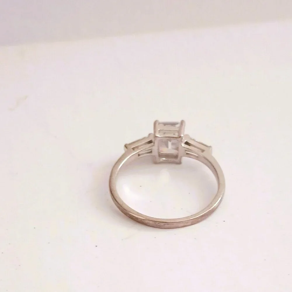 925 Emerald Cut CZ Baguette Ring 10 Sterling Silver Statement Wedding Jewelry